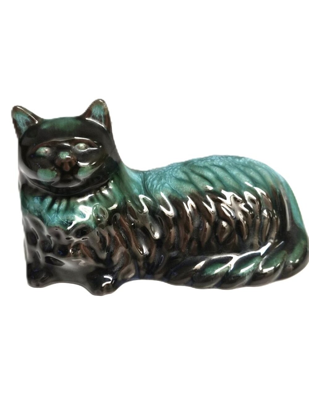 VTG Blue Mountain Pottery Reclining Longhair Cat Figurine MCM Witchcore Retro